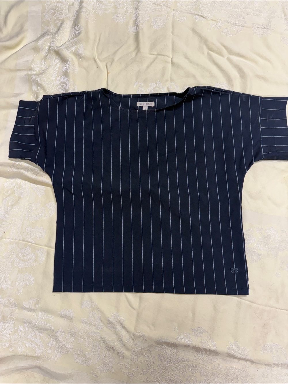 Albion Navy Blue Pinstripe Short Sleeve Top